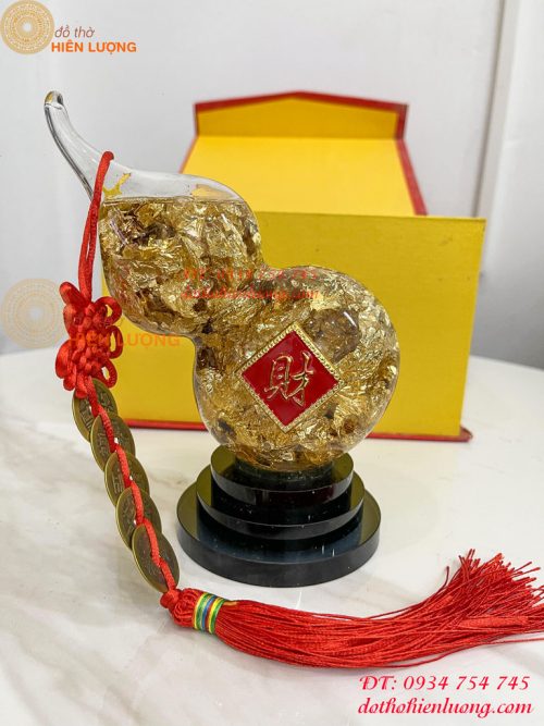 Hồ Lô Vàng Lá Để Bàn Thờ Thần Tài Cao 16cm