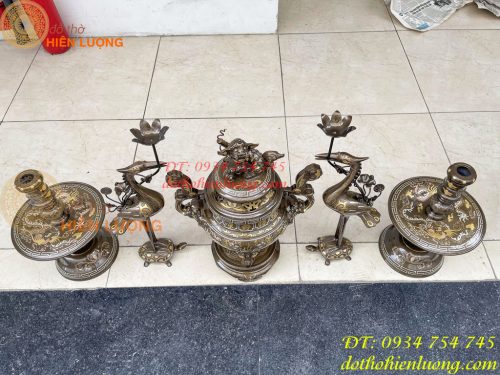 Bộ Đỉnh 50cm Khảm Tam Khí Ngũ Sự