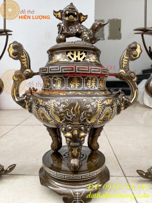 Bộ Đỉnh 50cm Khảm Tam Khí Ngũ Sự
