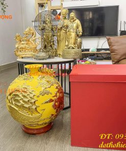 Bình Hút Lộc Thuận Buồm Gốm Bát Tràng Dát Vàng Cao 41cm