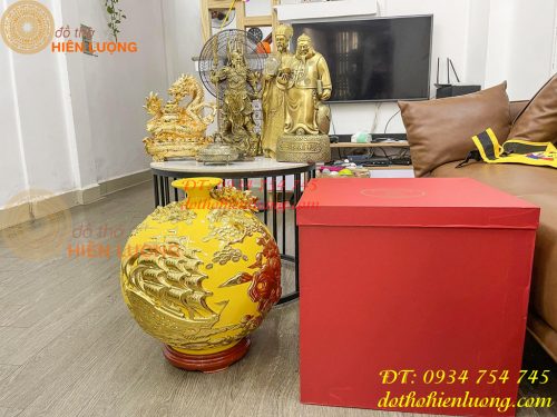 Bình Hút Lộc Thuận Buồm Gốm Bát Tràng Dát Vàng Cao 41cm