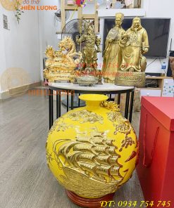 Bình Hút Lộc Thuận Buồm Gốm Bát Tràng Dát Vàng Cao 41cm