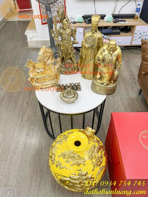 Bình Hút Lộc Thuận Buồm Gốm Bát Tràng Dát Vàng Cao 41cm