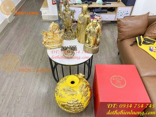 Bình Hút Lộc Thuận Buồm Gốm Bát Tràng Dát Vàng Cao 41cm