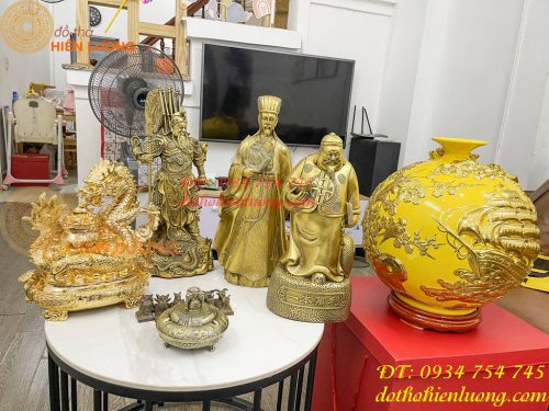 Bình Hút Lộc Thuận Buồm Gốm Bát Tràng Dát Vàng Cao 41cm