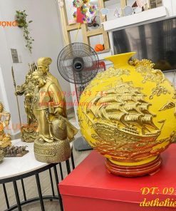 Bình Hút Lộc Thuận Buồm Gốm Bát Tràng Dát Vàng Cao 41cm