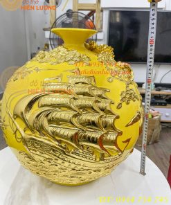 Bình Hút Lộc Thuận Buồm Gốm Bát Tràng Dát Vàng Cao 41cm