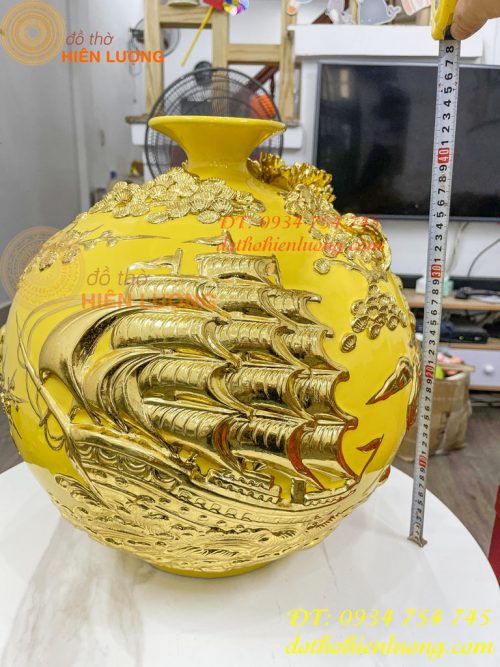Bình Hút Lộc Thuận Buồm Gốm Bát Tràng Dát Vàng Cao 41cm