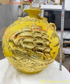 Bình Hút Lộc Thuận Buồm Gốm Bát Tràng Dát Vàng Cao 41cm