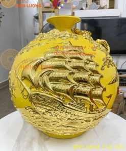 Bình Hút Lộc Thuận Buồm Gốm Bát Tràng Dát Vàng Cao 41cm