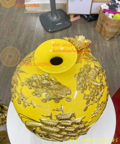 Bình Hút Lộc Thuận Buồm Gốm Bát Tràng Dát Vàng Cao 41cm