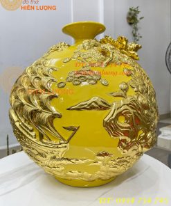 Bình Hút Lộc Thuận Buồm Gốm Bát Tràng Dát Vàng Cao 41cm