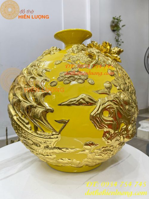 Bình Hút Lộc Thuận Buồm Gốm Bát Tràng Dát Vàng Cao 41cm
