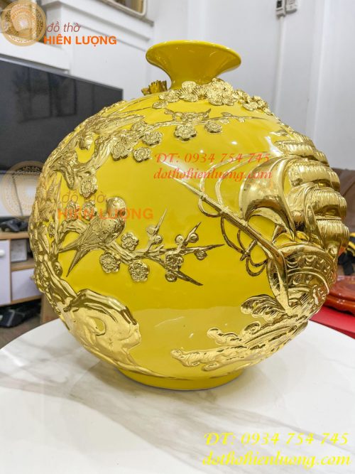Bình Hút Lộc Thuận Buồm Gốm Bát Tràng Dát Vàng Cao 41cm