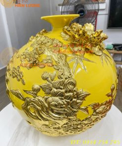 Bình Hút Lộc Thuận Buồm Gốm Bát Tràng Dát Vàng Cao 41cm