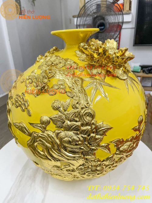 Bình Hút Lộc Thuận Buồm Gốm Bát Tràng Dát Vàng Cao 41cm