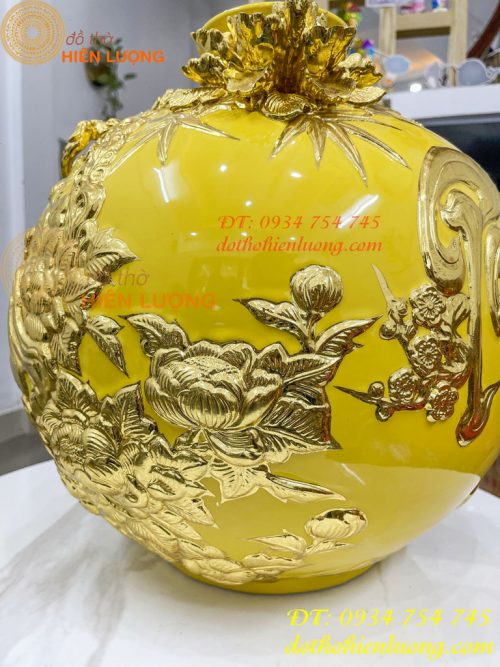 Bình Hút Lộc Thuận Buồm Gốm Bát Tràng Dát Vàng Cao 41cm