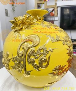 Bình Hút Lộc Thuận Buồm Gốm Bát Tràng Dát Vàng Cao 41cm