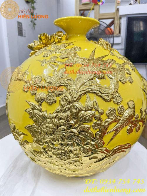 Bình Hút Lộc Thuận Buồm Gốm Bát Tràng Dát Vàng Cao 41cm