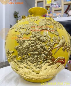 Bình Hút Lộc Thuận Buồm Gốm Bát Tràng Dát Vàng Cao 41cm