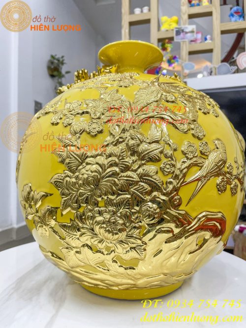 Bình Hút Lộc Thuận Buồm Gốm Bát Tràng Dát Vàng Cao 41cm