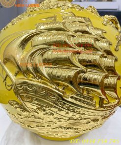 Bình Hút Lộc Thuận Buồm Gốm Bát Tràng Dát Vàng Cao 41cm