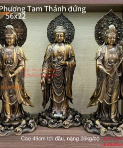 Bộ Tượng Tây Phương Tam Thánh Đứng Cao 56cm Bằng Đồng