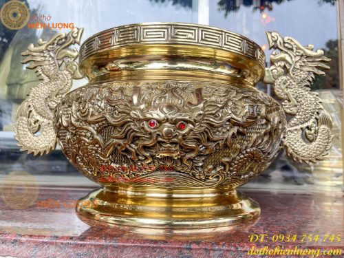 Bát Hương Tai Rồng 30cm Bằng Đồng Vàng