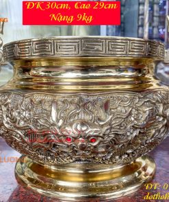 Bát Hương Tai Rồng 30cm Bằng Đồng Vàng