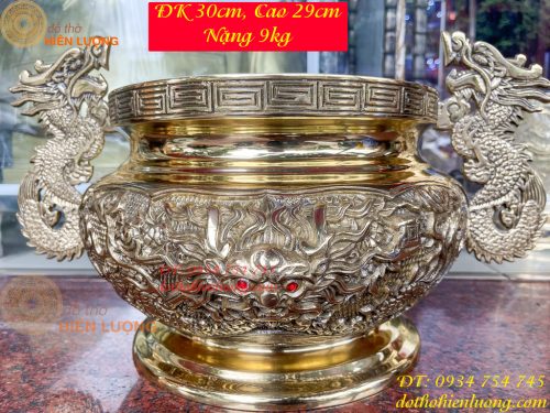 Bát Hương Tai Rồng 30cm Bằng Đồng Vàng