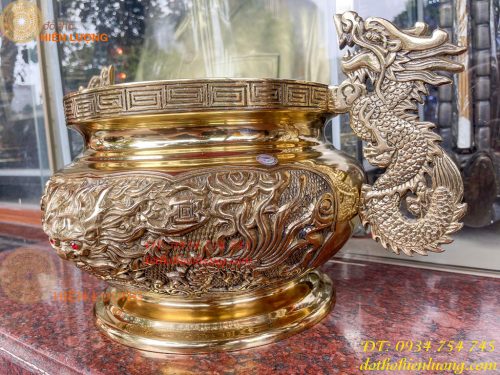 Bát Hương Tai Rồng 30cm Bằng Đồng Vàng