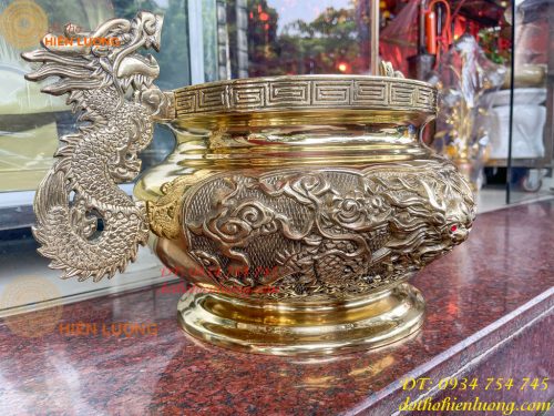 Bát Hương Tai Rồng 30cm Bằng Đồng Vàng