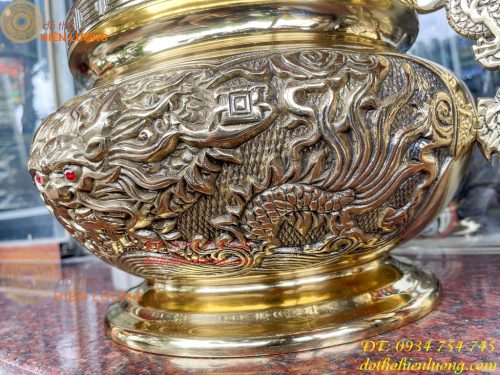 Bát Hương Tai Rồng 30cm Bằng Đồng Vàng