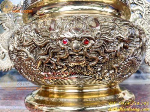 Bát Hương Tai Rồng 30cm Bằng Đồng Vàng