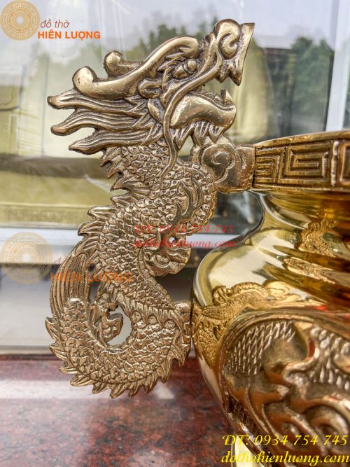 Bát Hương Tai Rồng 30cm Bằng Đồng Vàng