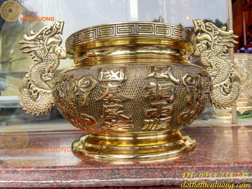 Bát Hương Tai Rồng 30cm Bằng Đồng Vàng
