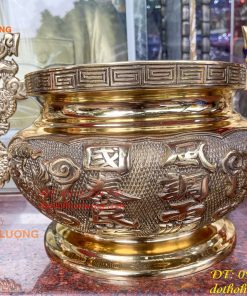 Bát Hương Tai Rồng 30cm Bằng Đồng Vàng