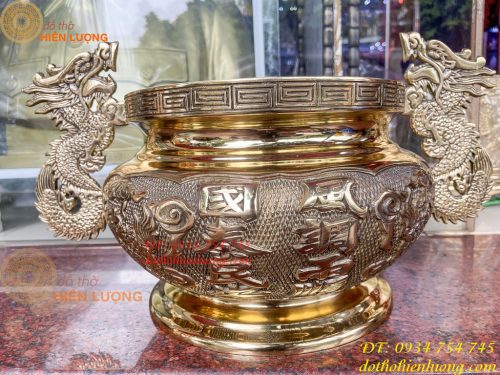 Bát Hương Tai Rồng 30cm Bằng Đồng Vàng