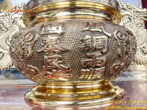 Bát Hương Tai Rồng 30cm Bằng Đồng Vàng