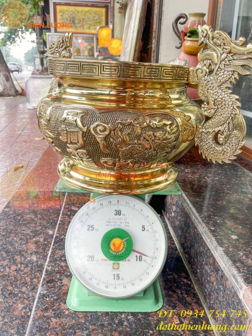 Bát Hương Tai Rồng 30cm Bằng Đồng Vàng