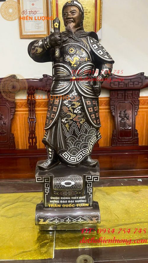 Tượng Trần Hưng Đạo Cao 70cm Khảm Ngũ Sắc Bằng Đồng