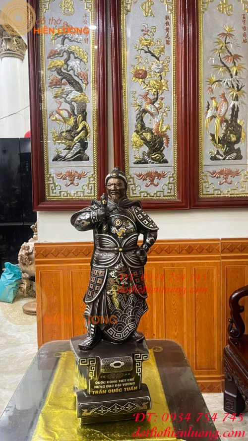 Tượng Trần Hưng Đạo Cao 70cm Khảm Ngũ Sắc Bằng Đồng