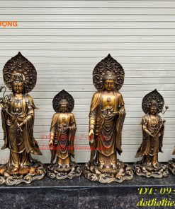 Bộ Tây Phương Tam Thánh Phật Đứng Bằng Đồng Hun Cao 58cm Và 80cm