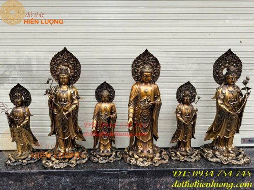 Bộ Tây Phương Tam Thánh Phật Đứng Bằng Đồng Hun Cao 58cm Và 80cm