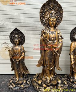 Bộ Tây Phương Tam Thánh Phật Đứng Bằng Đồng Hun Cao 58cm Và 80cm