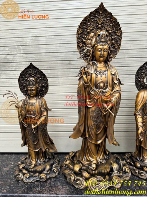 Bộ Tây Phương Tam Thánh Phật Đứng Bằng Đồng Hun Cao 58cm Và 80cm