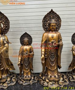 Bộ Tây Phương Tam Thánh Phật Đứng Bằng Đồng Hun Cao 58cm Và 80cm
