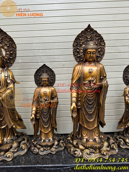 Bộ Tây Phương Tam Thánh Phật Đứng Bằng Đồng Hun Cao 58cm Và 80cm
