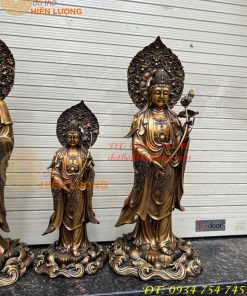 Bộ Tây Phương Tam Thánh Phật Đứng Bằng Đồng Hun Cao 58cm Và 80cm