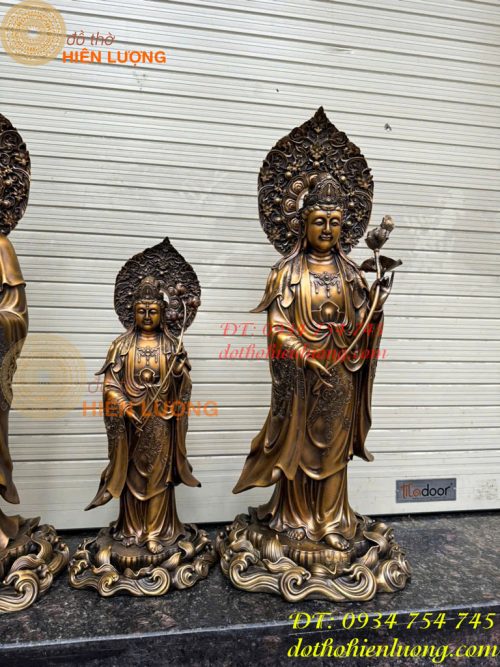 Bộ Tây Phương Tam Thánh Phật Đứng Bằng Đồng Hun Cao 58cm Và 80cm